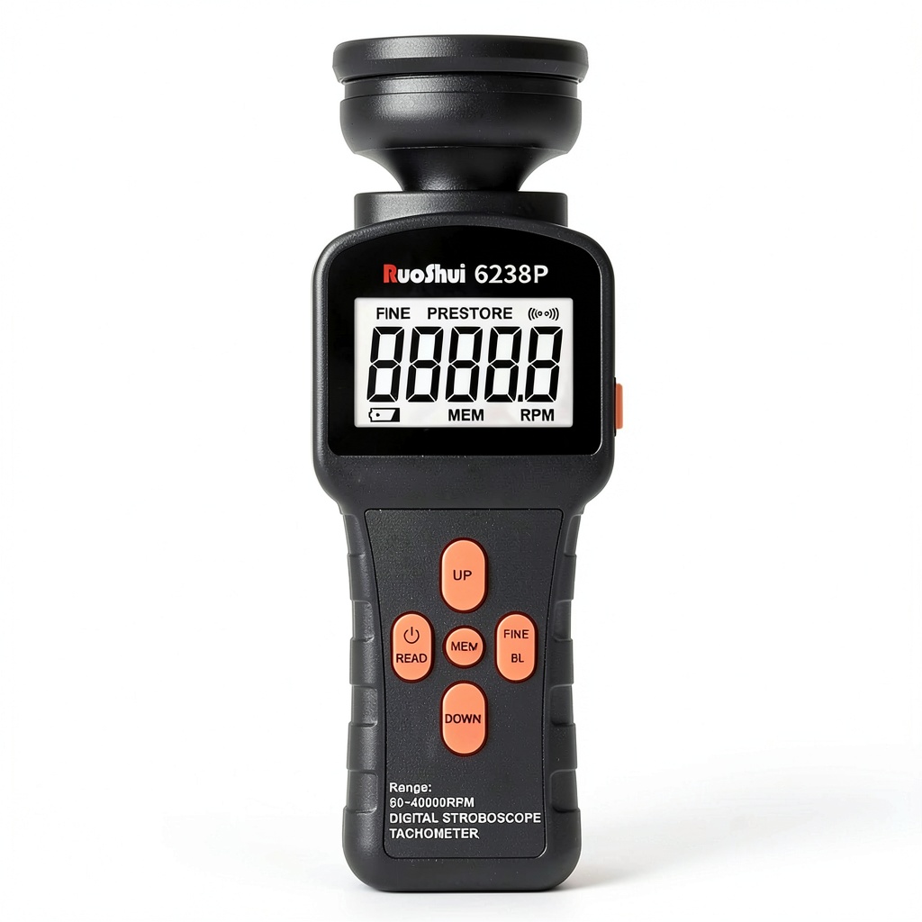 RuoShui Digital Tachometer displaying rotation speed on LCD screen