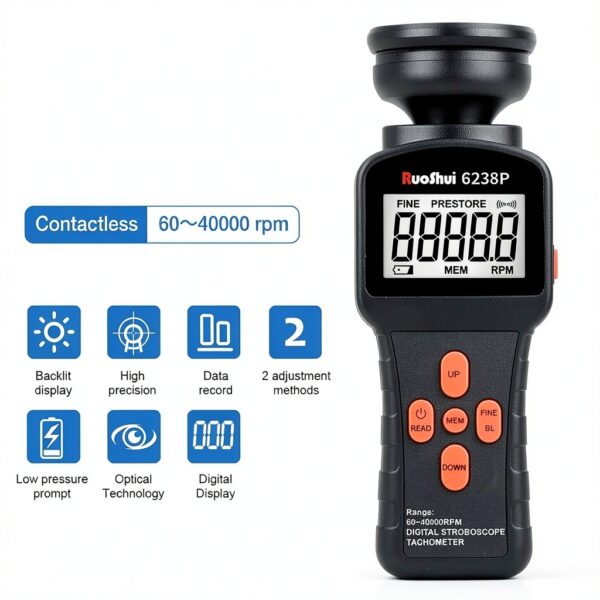 RuoShui Digital Tachometer Non Contact Measurement ABS-1