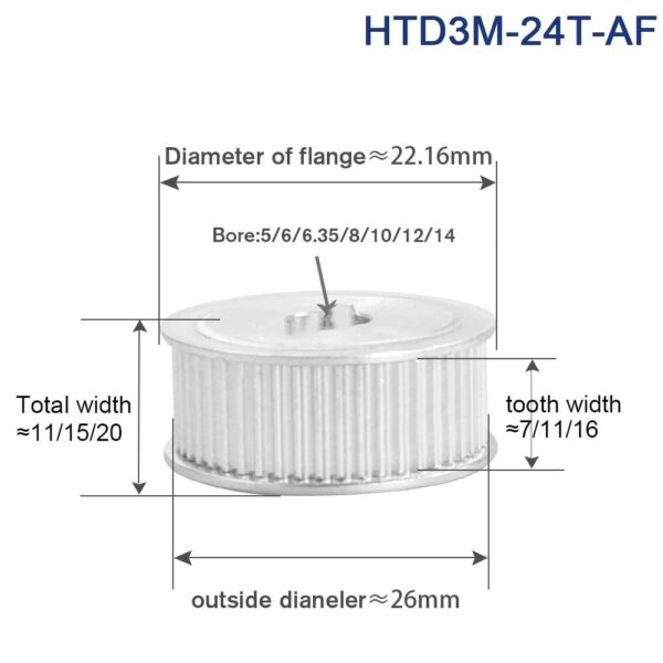 3M 24T Timing Pulley Alloy Flange Bore 5-14mm Width 6-15mm-2
